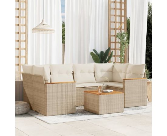 vidaXL 7-częściowy zestaw wypoczynkowy do ogrodu, z poduszkami, beżowy Dārza mēbeļu komplekti