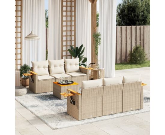 vidaXL 7-częściowy zestaw wypoczynkowy do ogrodu, z poduszkami, beżowy Dārza mēbeļu komplekti