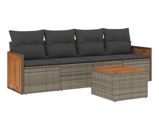 vidaXL 5-częściowy zestaw wypoczynkowy do ogrodu, poduszki, szary rattan PE Dārza mēbeļu komplekti