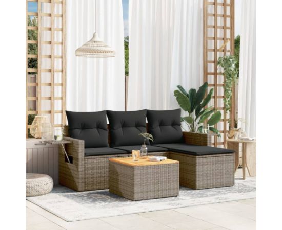 vidaXL 5-częściowy zestaw wypoczynkowy do ogrodu, poduszki, szary rattan PE Dārza mēbeļu komplekti