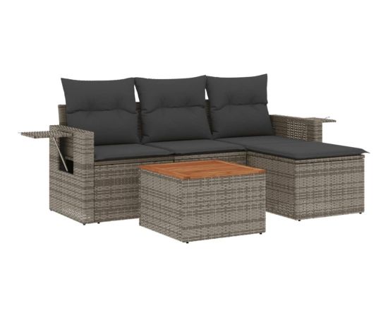 vidaXL 5-częściowy zestaw wypoczynkowy do ogrodu, poduszki, szary rattan PE Dārza mēbeļu komplekti