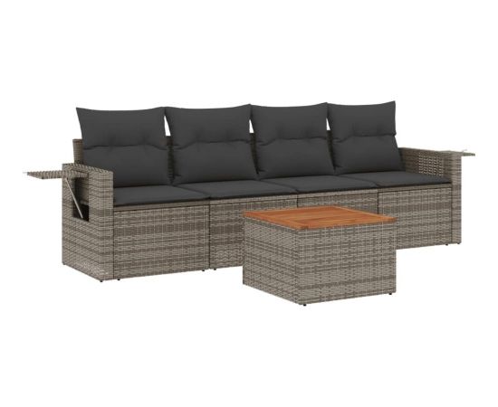 vidaXL 5-częściowy zestaw wypoczynkowy do ogrodu, poduszki, szary rattan PE Dārza mēbeļu komplekti