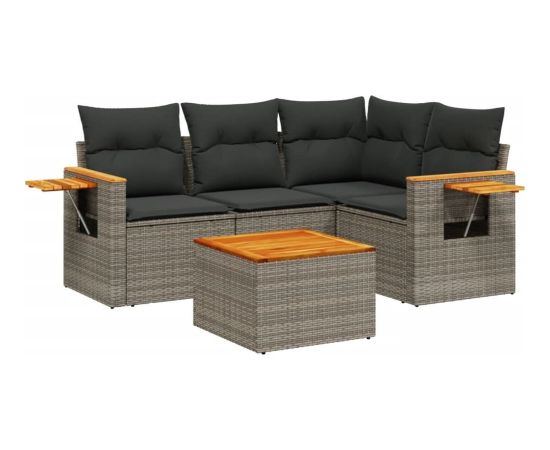 vidaXL 5-częściowy zestaw wypoczynkowy do ogrodu, poduszki, szary rattan PE Dārza mēbeļu komplekti