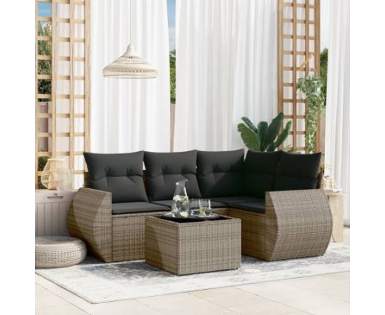 vidaXL 5-częściowy zestaw wypoczynkowy do ogrodu, poduszki, szary rattan PE Dārza mēbeļu komplekti