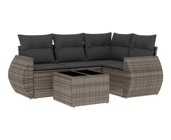 vidaXL 5-częściowy zestaw wypoczynkowy do ogrodu, poduszki, szary rattan PE Dārza mēbeļu komplekti