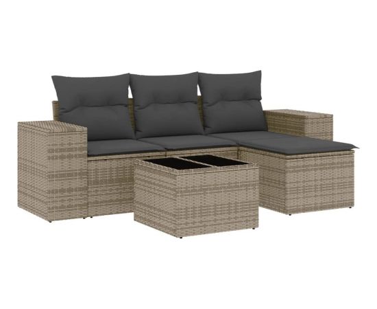 vidaXL 5-częściowy zestaw wypoczynkowy do ogrodu, poduszki, szary rattan PE Dārza mēbeļu komplekti