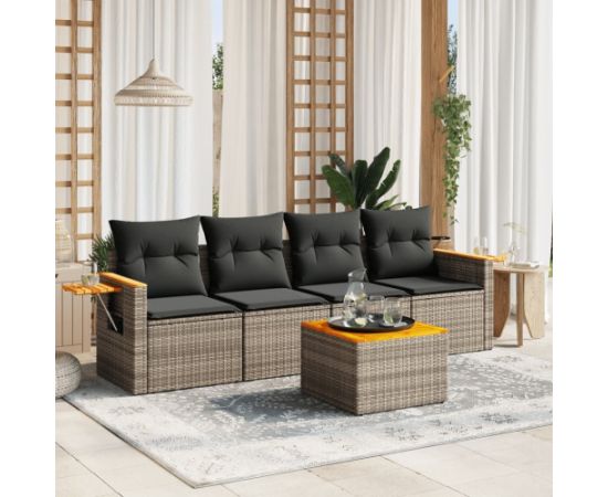 vidaXL 5-częściowy zestaw wypoczynkowy do ogrodu, poduszki, szary rattan PE Dārza mēbeļu komplekti