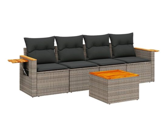 vidaXL 5-częściowy zestaw wypoczynkowy do ogrodu, poduszki, szary rattan PE Dārza mēbeļu komplekti