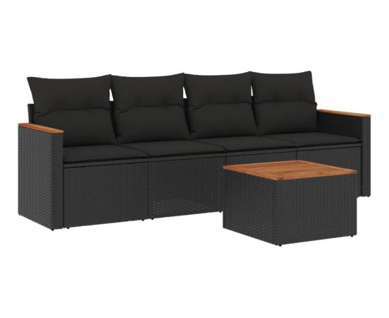 vidaXL 5-częściowy zestaw wypoczynkowy do ogrodu, poduszki, czarny rattan PE Dārza mēbeļu komplekti