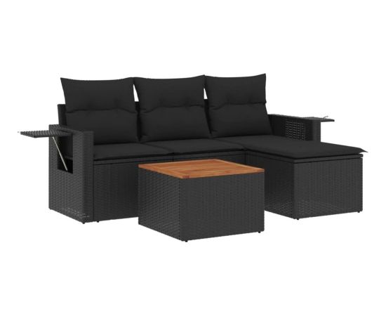 vidaXL 5-częściowy zestaw wypoczynkowy do ogrodu, poduszki, czarny rattan PE Dārza mēbeļu komplekti