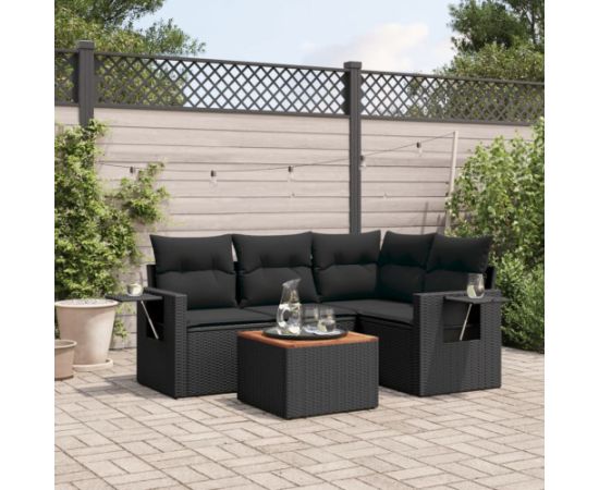 vidaXL 5-częściowy zestaw wypoczynkowy do ogrodu, poduszki, czarny rattan PE Dārza mēbeļu komplekti