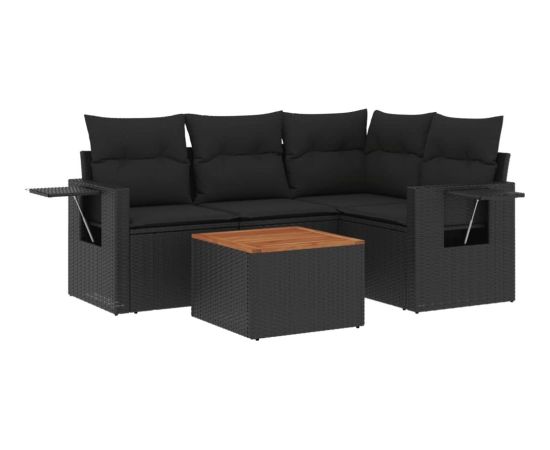 vidaXL 5-częściowy zestaw wypoczynkowy do ogrodu, poduszki, czarny rattan PE Dārza mēbeļu komplekti