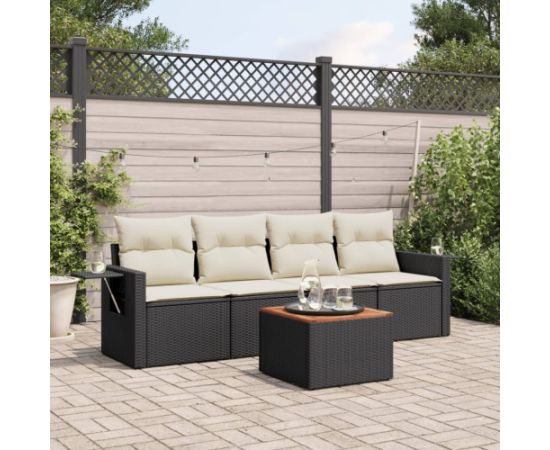 vidaXL 5-częściowy zestaw wypoczynkowy do ogrodu, poduszki, czarny rattan PE Dārza mēbeļu komplekti