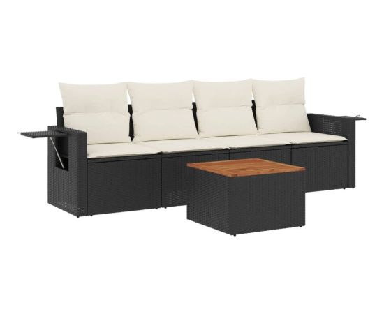 vidaXL 5-częściowy zestaw wypoczynkowy do ogrodu, poduszki, czarny rattan PE Dārza mēbeļu komplekti