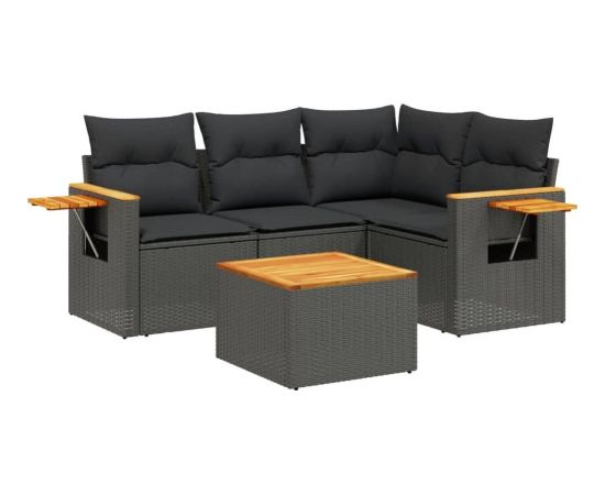 vidaXL 5-częściowy zestaw wypoczynkowy do ogrodu, poduszki, czarny rattan PE Dārza mēbeļu komplekti