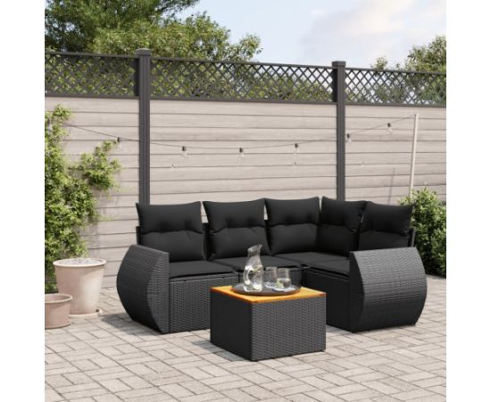vidaXL 5-częściowy zestaw wypoczynkowy do ogrodu, poduszki, czarny rattan PE Dārza mēbeļu komplekti