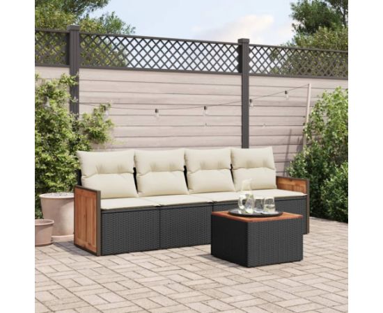 vidaXL 5-częściowy zestaw wypoczynkowy do ogrodu, poduszki, czarny rattan PE Dārza mēbeļu komplekti