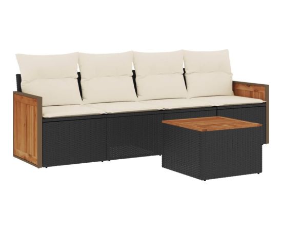 vidaXL 5-częściowy zestaw wypoczynkowy do ogrodu, poduszki, czarny rattan PE Dārza mēbeļu komplekti