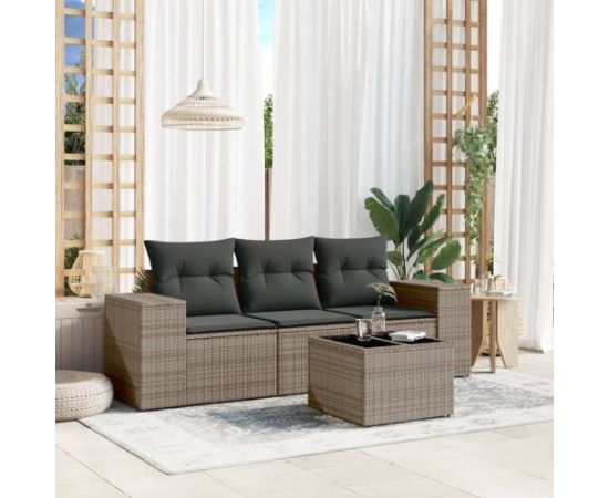 vidaXL 4-częściowy zestaw wypoczynkowy do ogrodu, poduszki, szary, rattan PE Dārza mēbeļu komplekti