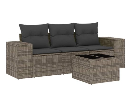 vidaXL 4-częściowy zestaw wypoczynkowy do ogrodu, poduszki, szary, rattan PE Dārza mēbeļu komplekti