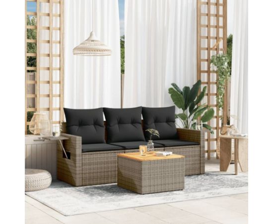 vidaXL 4-częściowy zestaw wypoczynkowy do ogrodu, poduszki, szary, rattan PE Dārza mēbeļu komplekti