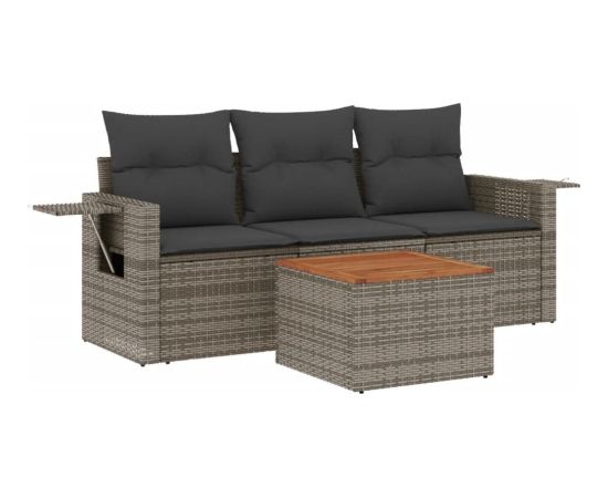 vidaXL 4-częściowy zestaw wypoczynkowy do ogrodu, poduszki, szary, rattan PE Dārza mēbeļu komplekti