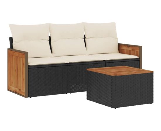 vidaXL 4-częściowy zestaw wypoczynkowy do ogrodu, poduszki, czarny rattan PE Dārza mēbeļu komplekti