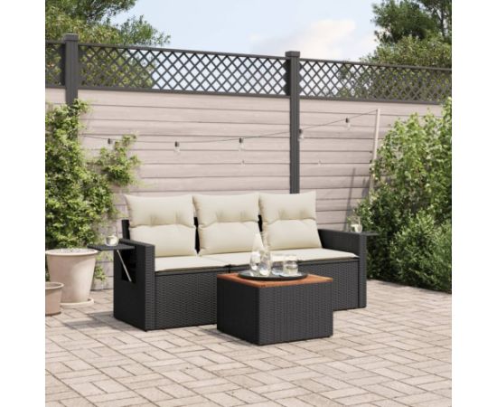 vidaXL 4-częściowy zestaw wypoczynkowy do ogrodu, poduszki, czarny rattan PE Dārza mēbeļu komplekti