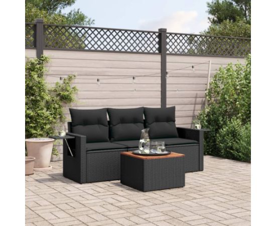vidaXL 4-częściowy zestaw wypoczynkowy do ogrodu, poduszki, czarny rattan PE Dārza mēbeļu komplekti