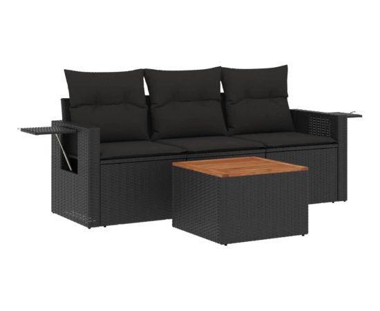 vidaXL 4-częściowy zestaw wypoczynkowy do ogrodu, poduszki, czarny rattan PE Dārza mēbeļu komplekti