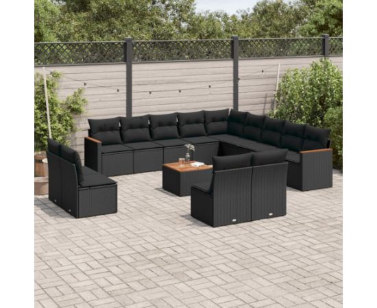 vidaXL 14-częściowy zestaw wypoczynkowy do ogrodu, poduszki czarny rattan PE Dārza mēbeļu komplekti