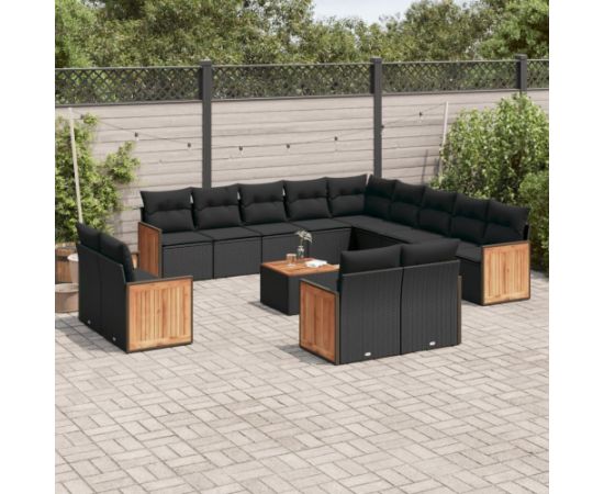 vidaXL 14-częściowy zestaw wypoczynkowy do ogrodu, poduszki czarny rattan PE Dārza mēbeļu komplekti