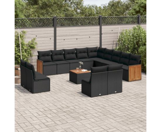 vidaXL 14-częściowy zestaw wypoczynkowy do ogrodu, poduszki czarny rattan PE Dārza mēbeļu komplekti