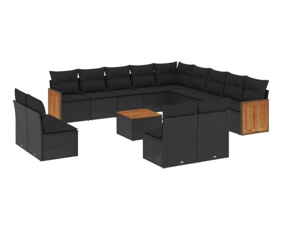 vidaXL 14-częściowy zestaw wypoczynkowy do ogrodu, poduszki czarny rattan PE Dārza mēbeļu komplekti