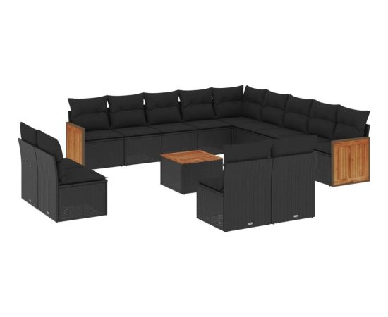 vidaXL 14-częściowy zestaw wypoczynkowy do ogrodu, poduszki czarny rattan PE Dārza mēbeļu komplekti