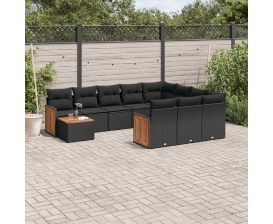 vidaXL 11-częściowy zestaw wypoczynkowy do ogrodu, poduszki czarny rattan PE Dārza mēbeļu komplekti