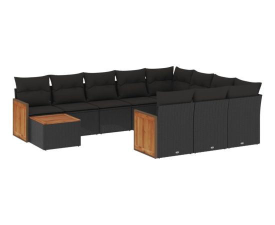 vidaXL 11-częściowy zestaw wypoczynkowy do ogrodu, poduszki czarny rattan PE Dārza mēbeļu komplekti