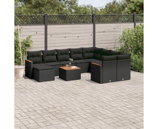 vidaXL 11-częściowy zestaw wypoczynkowy do ogrodu, poduszki czarny rattan PE Dārza mēbeļu komplekti