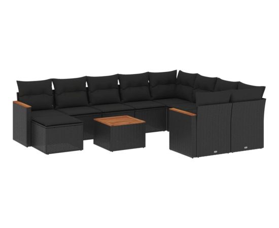 vidaXL 11-częściowy zestaw wypoczynkowy do ogrodu, poduszki czarny rattan PE Dārza mēbeļu komplekti