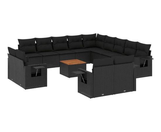 vidaXL 14-częściowy zestaw wypoczynkowy do ogrodu, poduszki czarny rattan PE Dārza mēbeļu komplekti