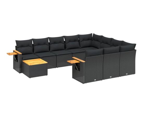 vidaXL 11-częściowy zestaw wypoczynkowy do ogrodu, poduszki czarny rattan PE Dārza mēbeļu komplekti