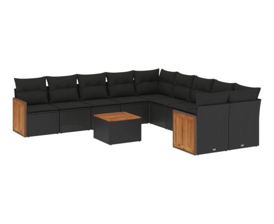 vidaXL 11-częściowy zestaw wypoczynkowy do ogrodu, poduszki czarny rattan PE Dārza mēbeļu komplekti