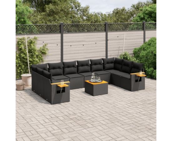 vidaXL 11-częściowy zestaw wypoczynkowy do ogrodu, poduszki czarny rattan PE Dārza mēbeļu komplekti