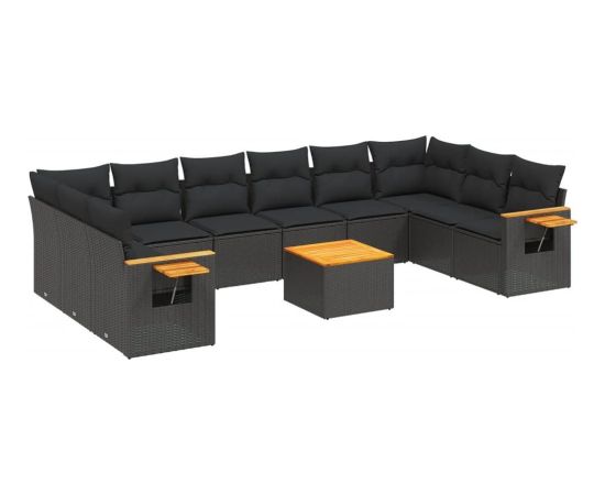 vidaXL 11-częściowy zestaw wypoczynkowy do ogrodu, poduszki czarny rattan PE Dārza mēbeļu komplekti