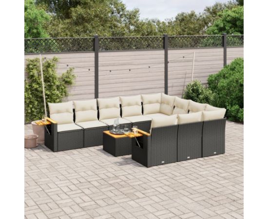 vidaXL 11-częściowy zestaw wypoczynkowy do ogrodu, poduszki czarny rattan PE Dārza mēbeļu komplekti