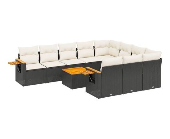 vidaXL 11-częściowy zestaw wypoczynkowy do ogrodu, poduszki czarny rattan PE Dārza mēbeļu komplekti