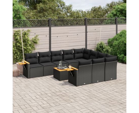 vidaXL 11-częściowy zestaw wypoczynkowy do ogrodu, poduszki czarny rattan PE Dārza mēbeļu komplekti