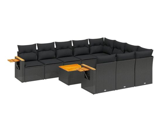 vidaXL 11-częściowy zestaw wypoczynkowy do ogrodu, poduszki czarny rattan PE Dārza mēbeļu komplekti