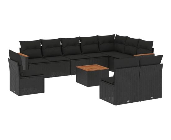 vidaXL 11-częściowy zestaw wypoczynkowy do ogrodu, poduszki czarny rattan PE Dārza mēbeļu komplekti