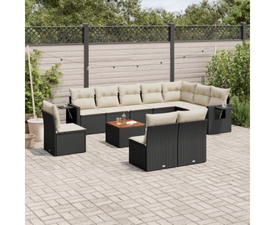 vidaXL 11-częściowy zestaw wypoczynkowy do ogrodu, poduszki czarny rattan PE Dārza mēbeļu komplekti